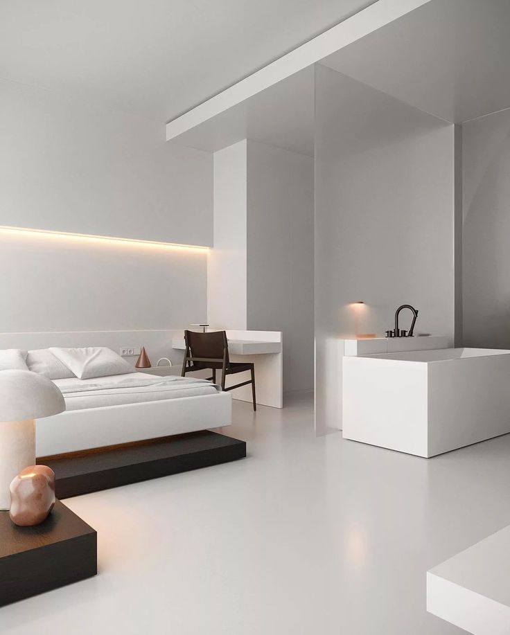 All White Living Room With Subtle Lighting
