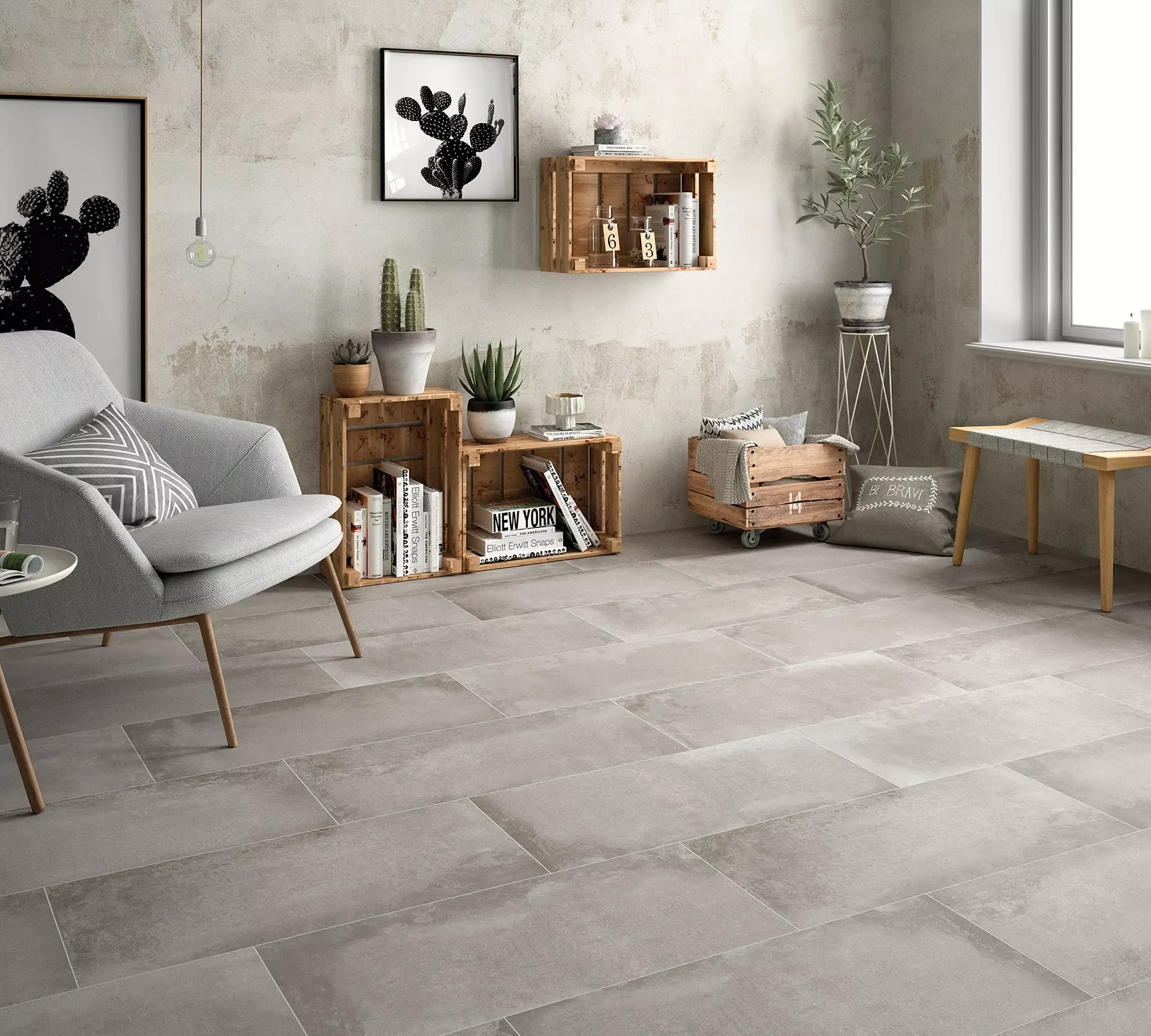Neutral floor tile idea