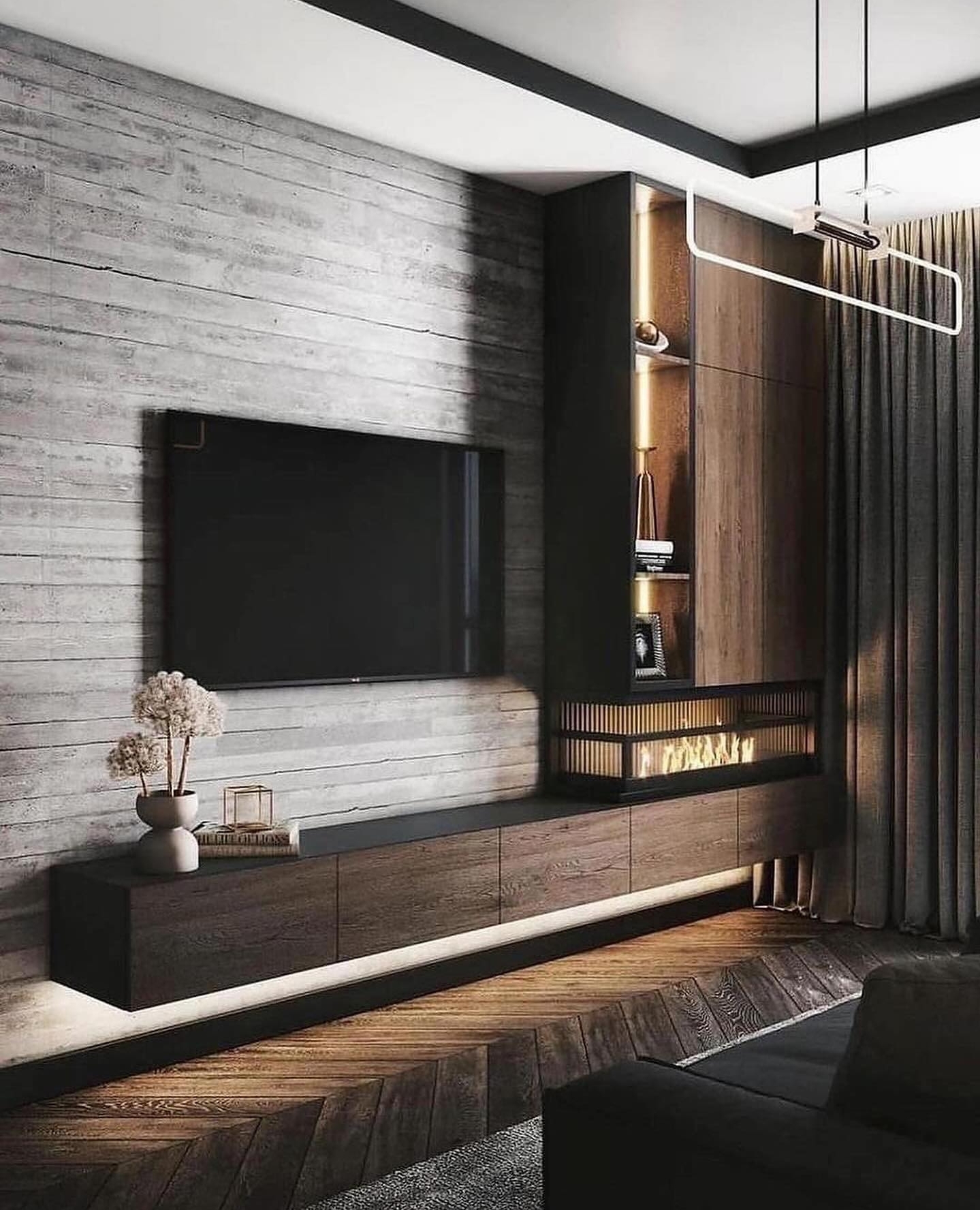 Wood colored console and TV cabinet