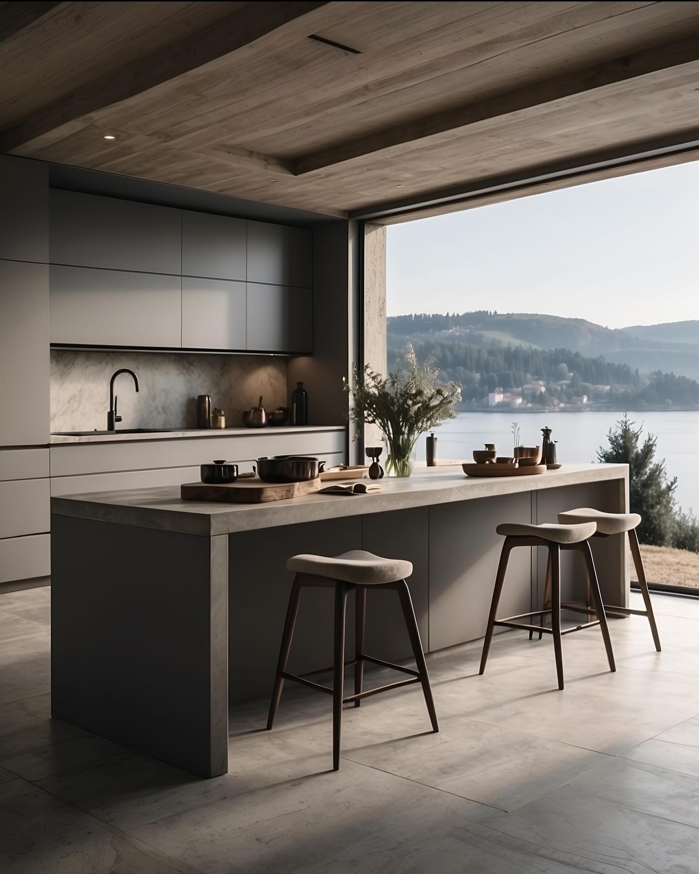 Wood themed roof for kitchen decor