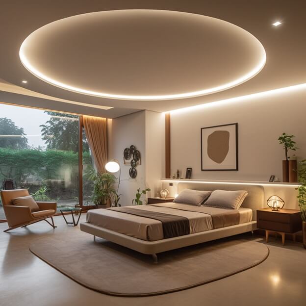 circular false ceiling design bedroom