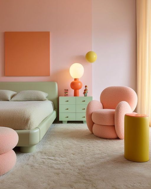 comfortable colorful minimalist bedroom