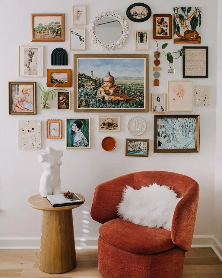 whimsical living room wall gallery