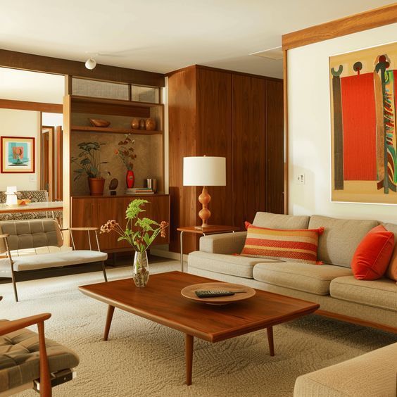 colorful Mid Century Modern Living Room
