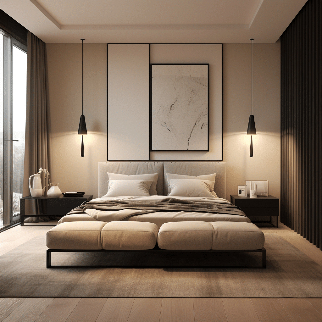 cozy master bedroom with black-accents