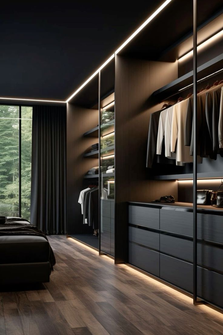 dark walk in closet design luxury