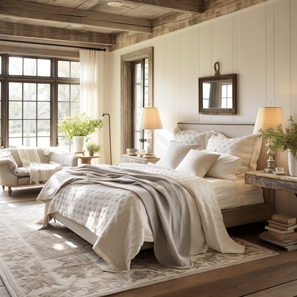 farmhouse cozy neutral master bedroom