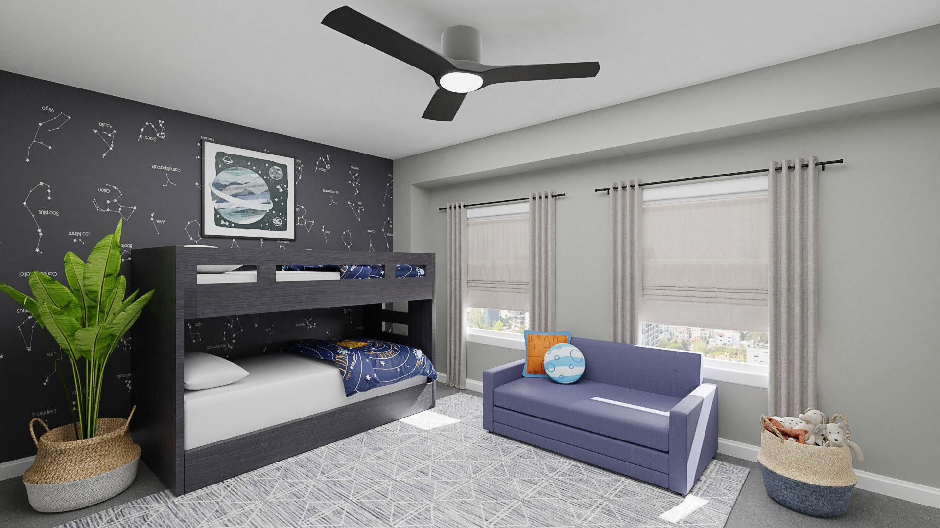 modern stylish kids shared bedroom