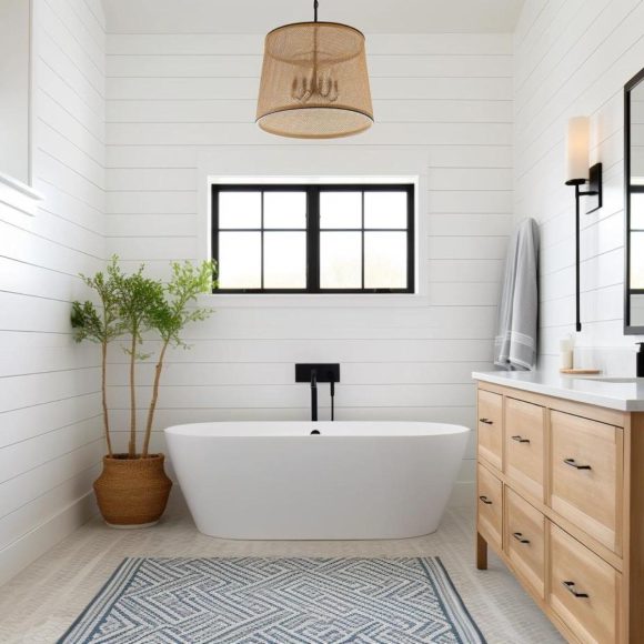 simplified farmhouse bathroom