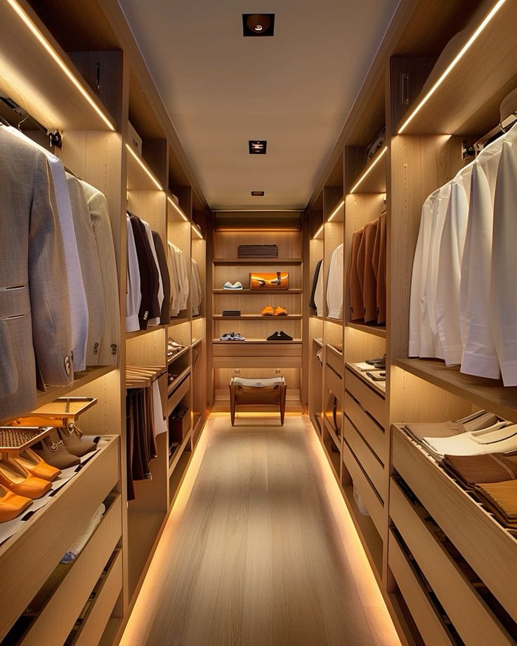 wood themed luxury walk in closet design