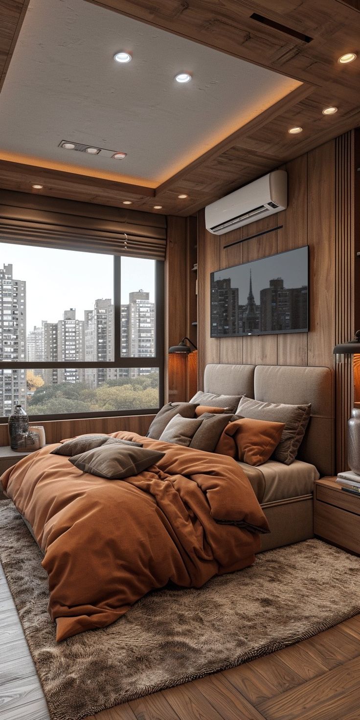 wood themed master bedroom