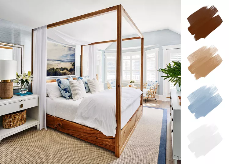 wood, white and blue