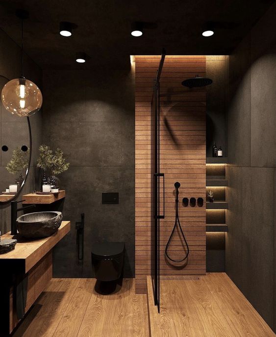 dark bathroom decor style