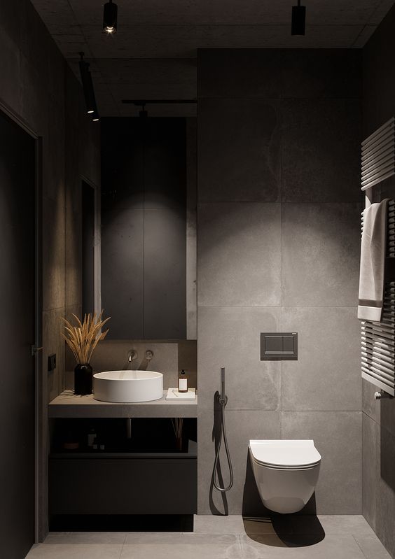 dark colored bathroom decor