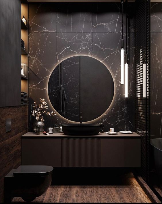 dark marbled bathroom