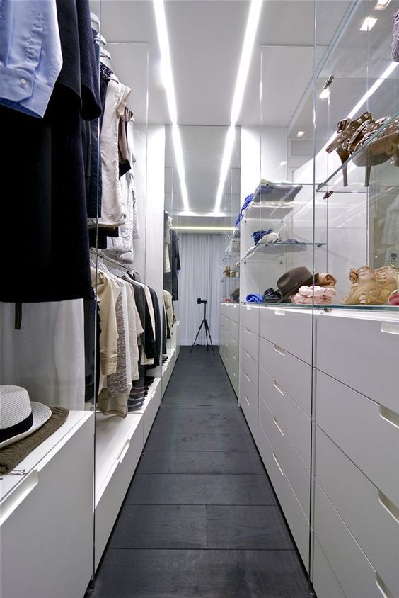glass narrow walk in closet ideas