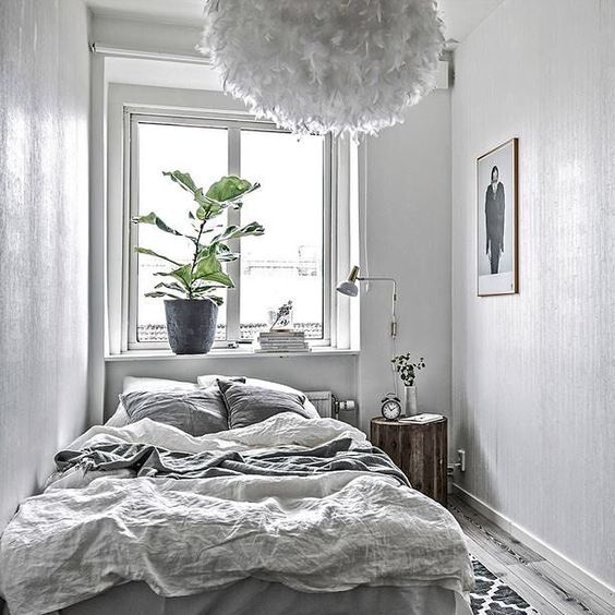 grey narrow bedroom