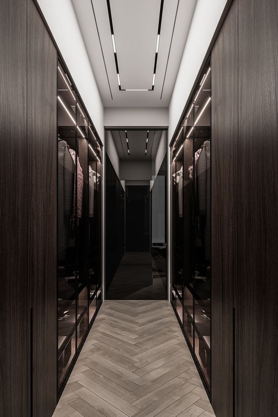luxury narrow walk in closet ideas