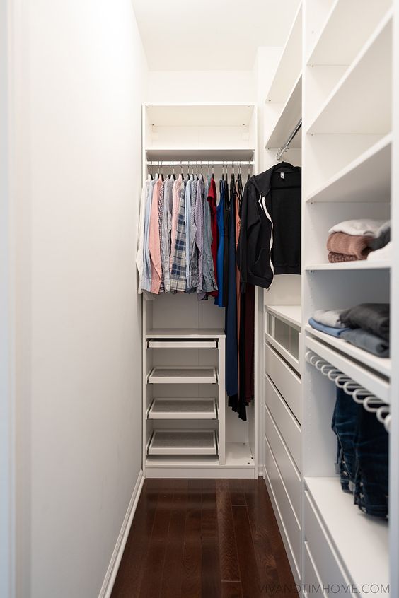 narrow walk in closet design ideas