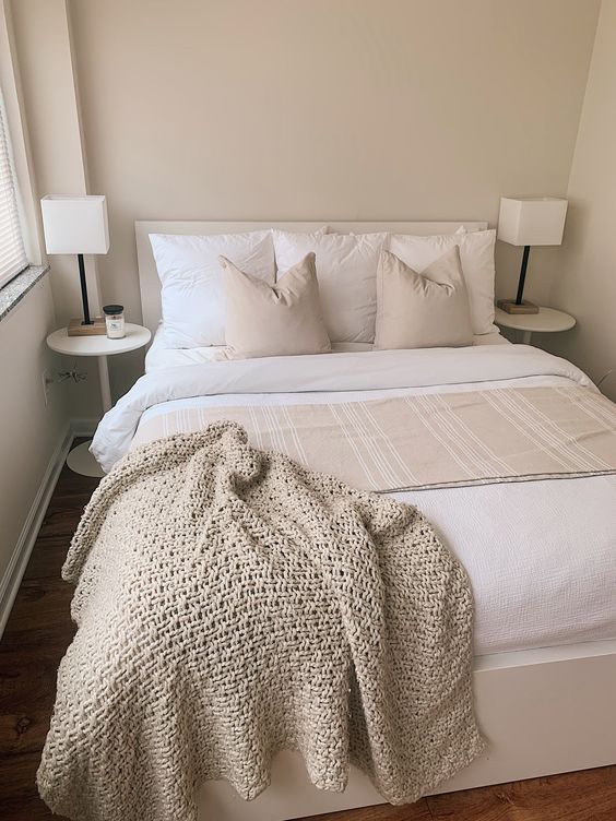 neutral narrow bedroom decor