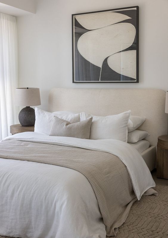 neutral narrow bedroom