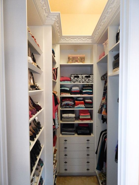 small narrow walk in closet ideas