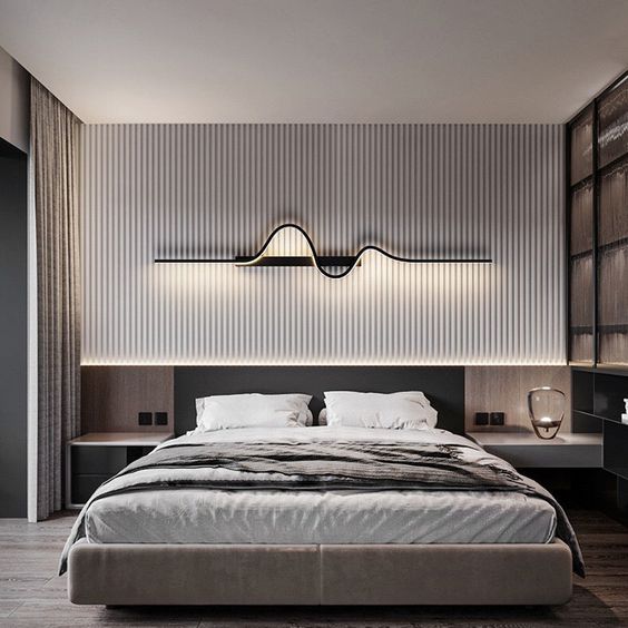 stylish grey minimalist bedroom