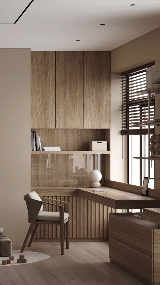 wood themed home office
