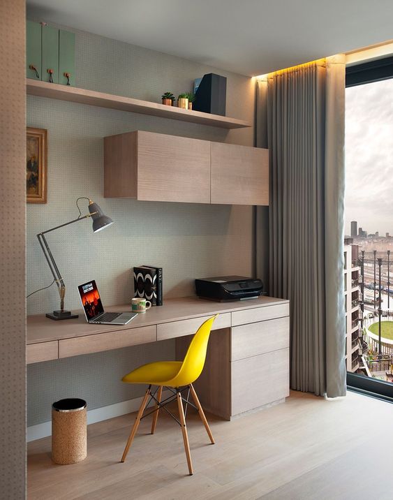 wood themed study desk design