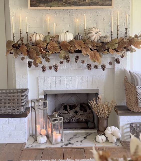 cozy fall mantle decor