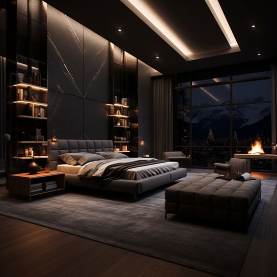 dark luxurious modern bedroom