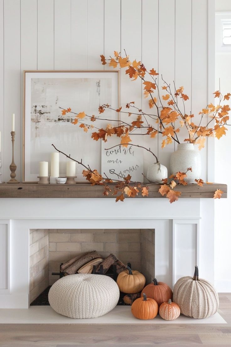 minimalist fall mantle decor
