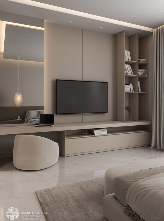 neutral modern tv room