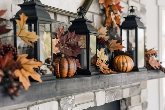 simple fall mantle decor