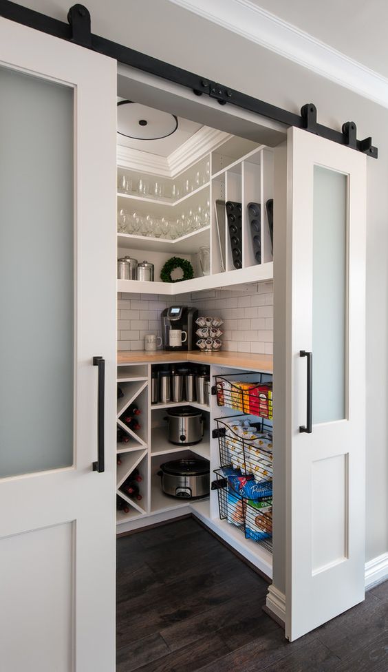 stylish and modern small walk in pantry