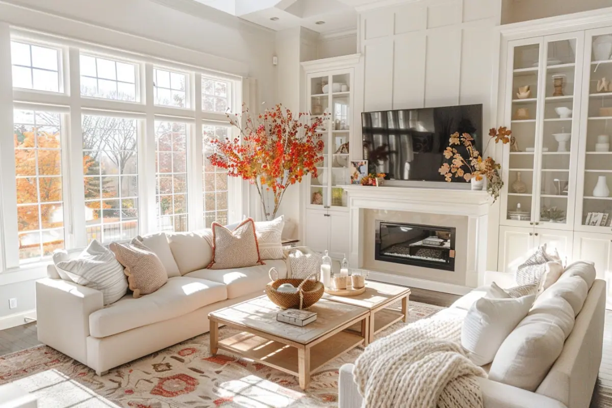 white themed fall living room