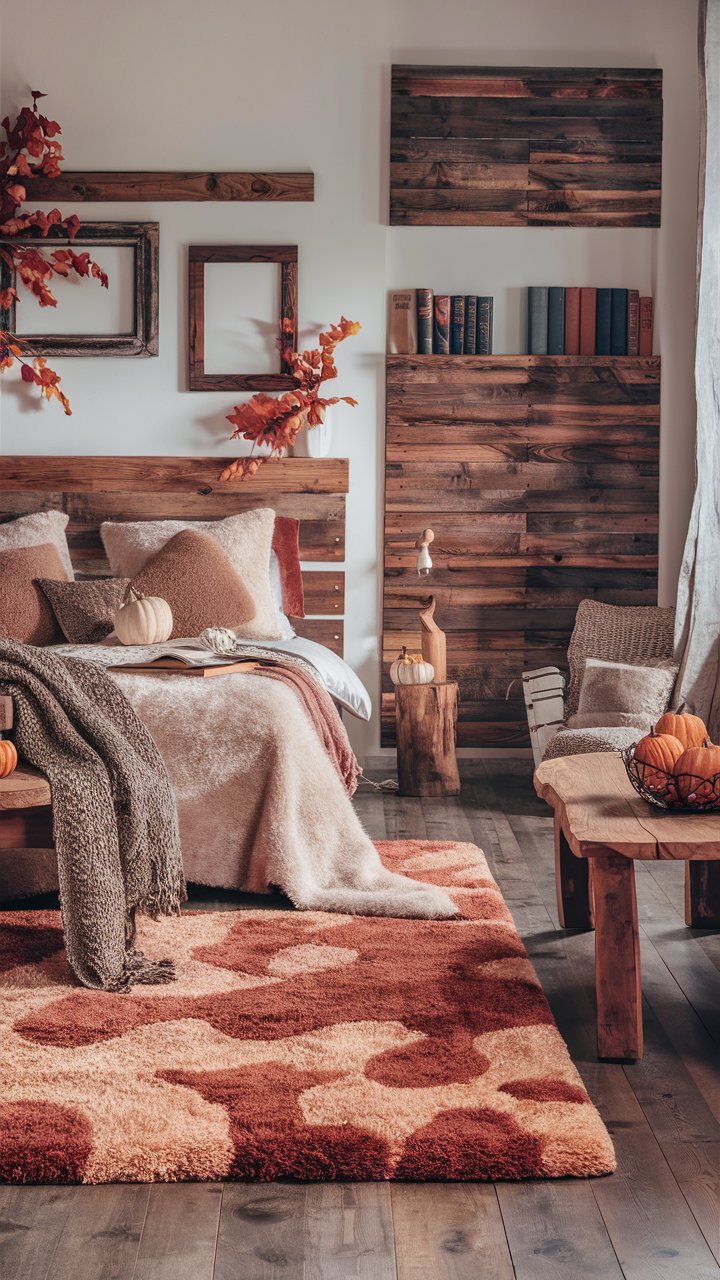 wood themed fall bedroom