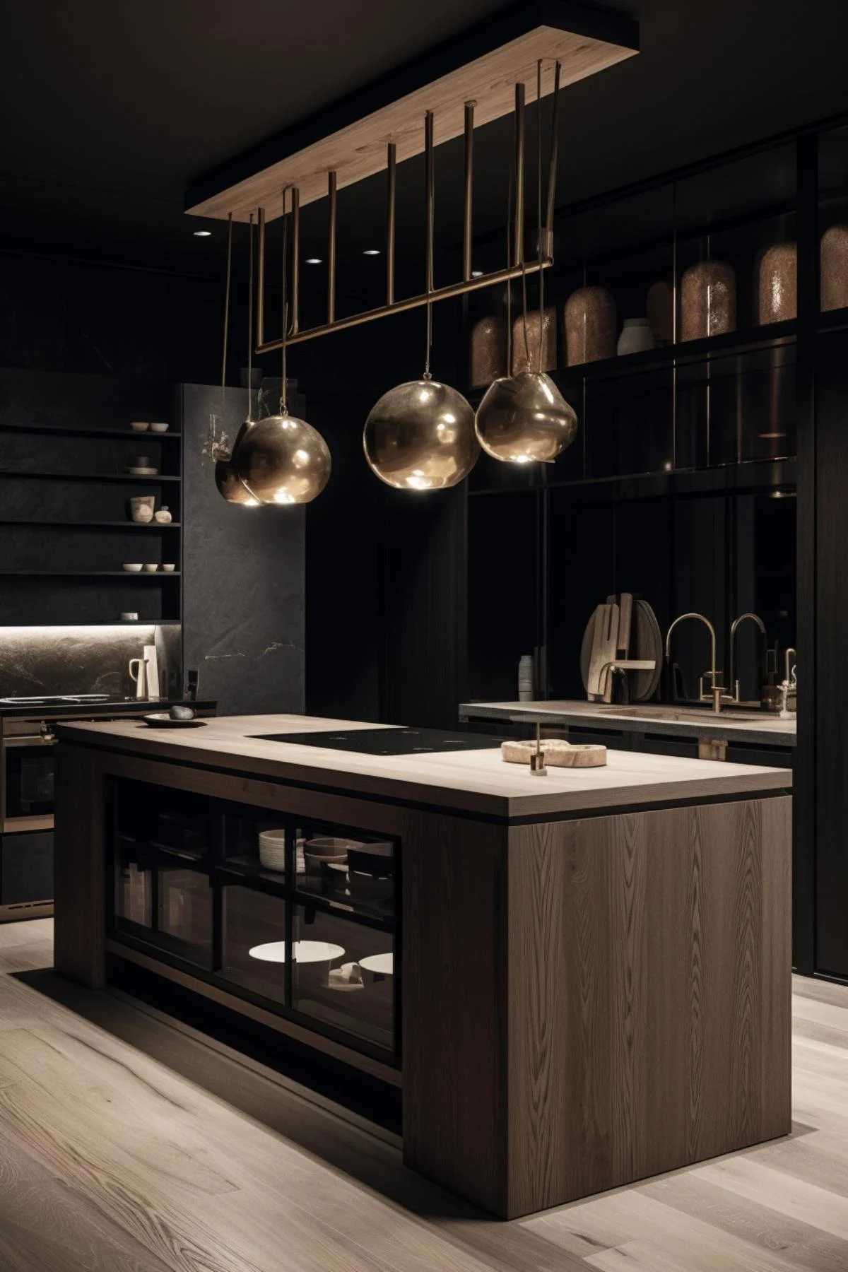 dark modern japandi kitchen
