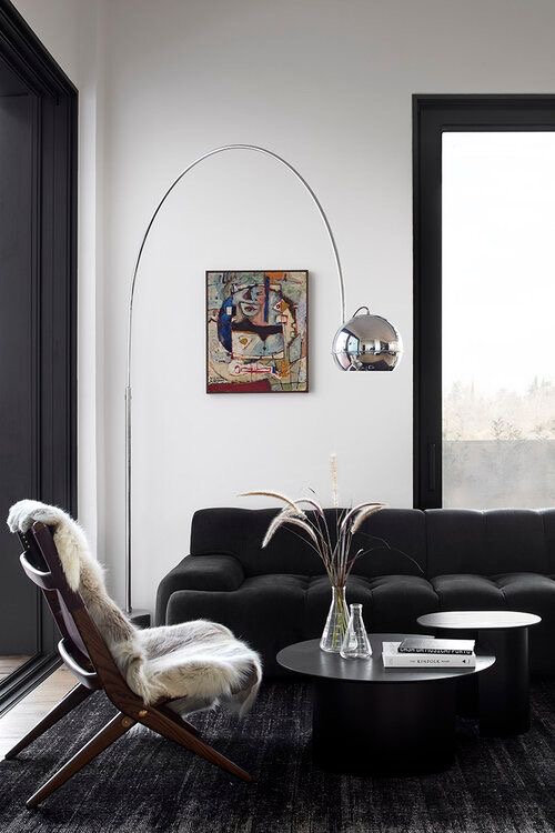 modern living room with black sofa