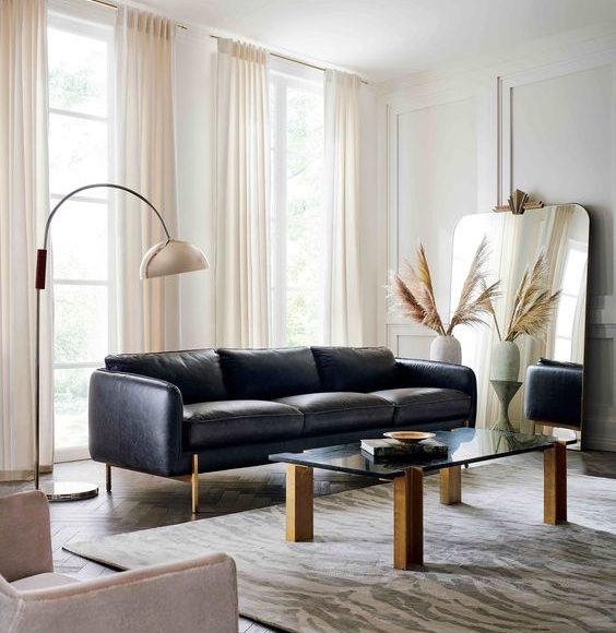 simple black leather Sofa Living Room Decor