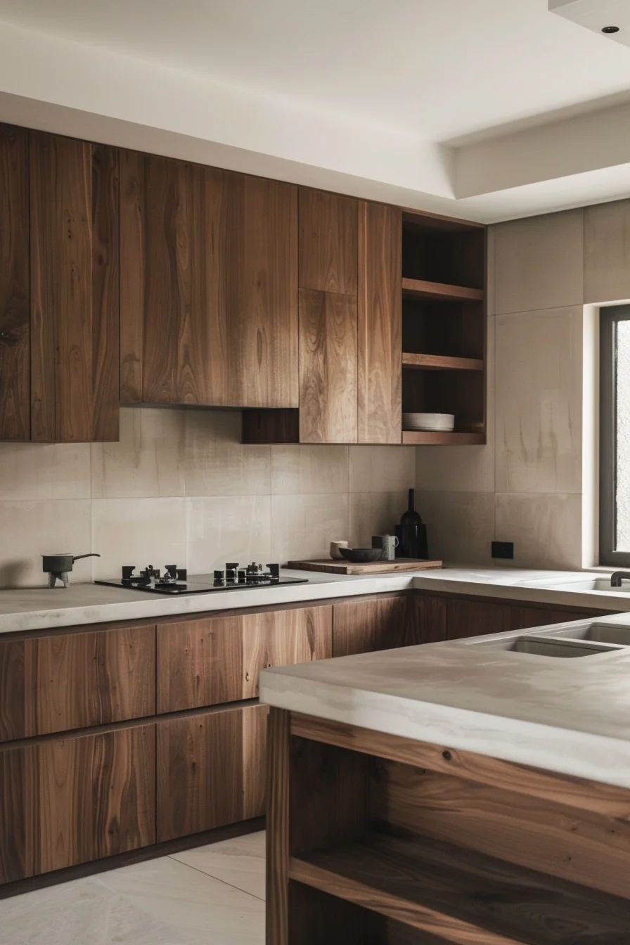 wood themed japandi kitchen